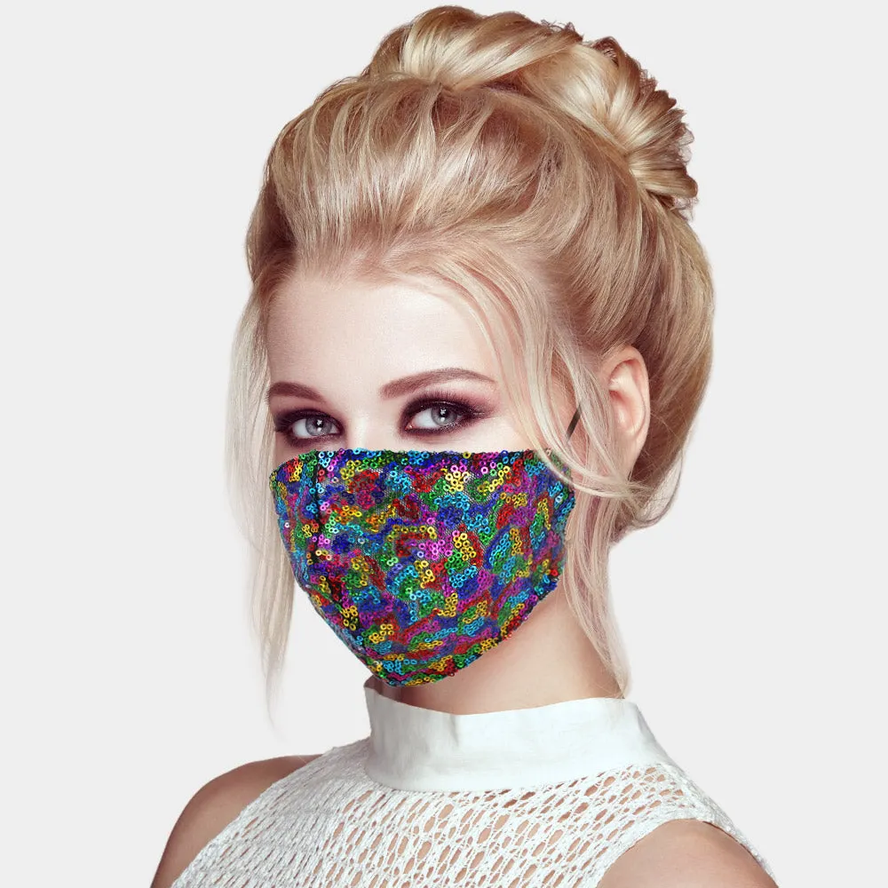 Niki Rainbow Sequin Embellished Fashion Mask