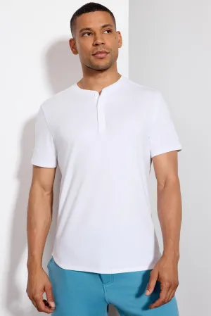 Pima Cotton Henley With Curved Hem - White