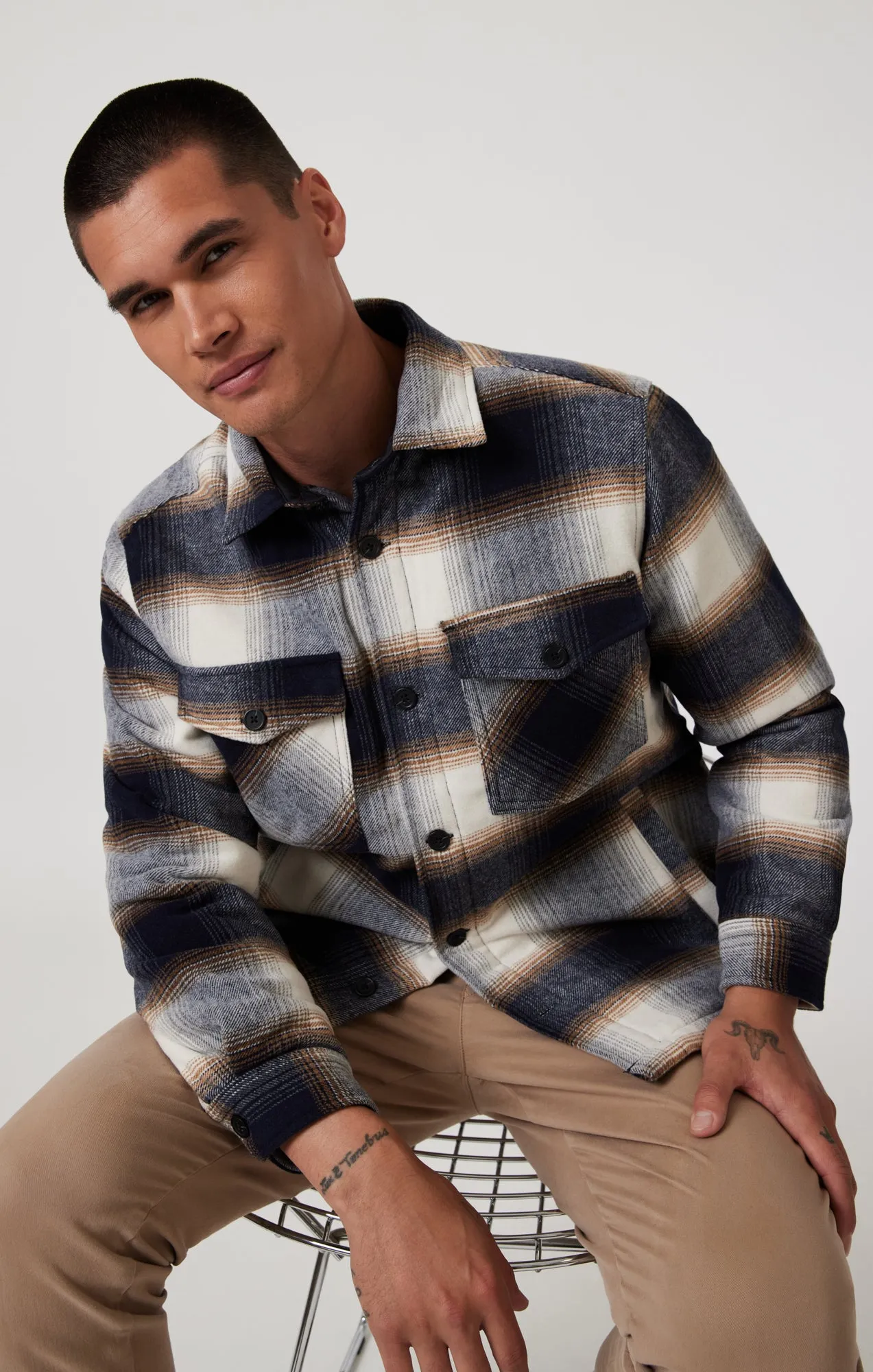 PLAID SHACKET IN BROWN CHECK