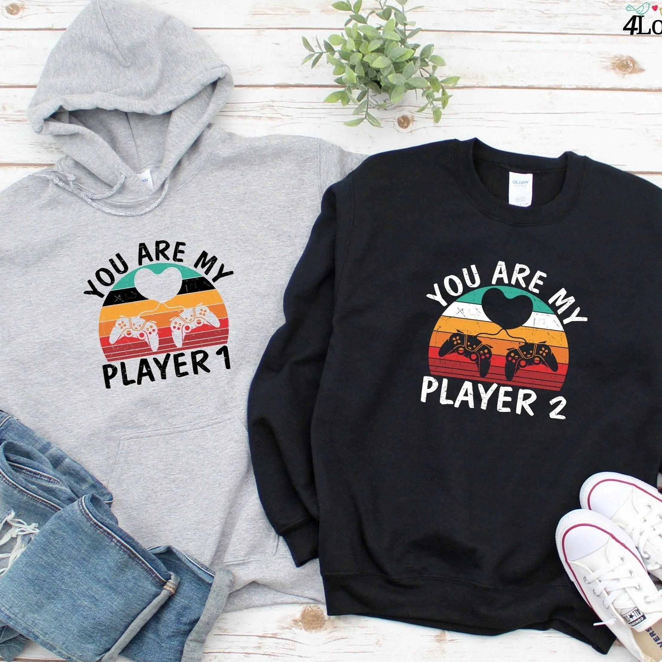 Player 1 and 2 Matching Outfits, Gaming Lovers Set, Geeky Couples Gift, Valentine's Day Matching Set