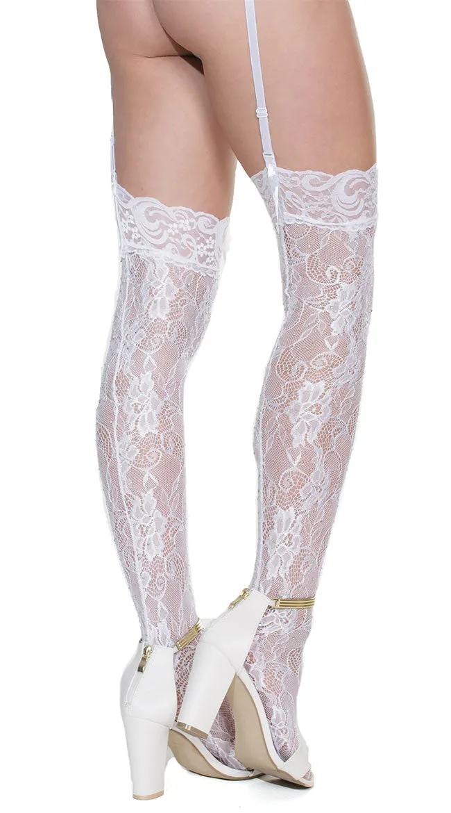 Plus Size White Wonder Lace Thigh Highs