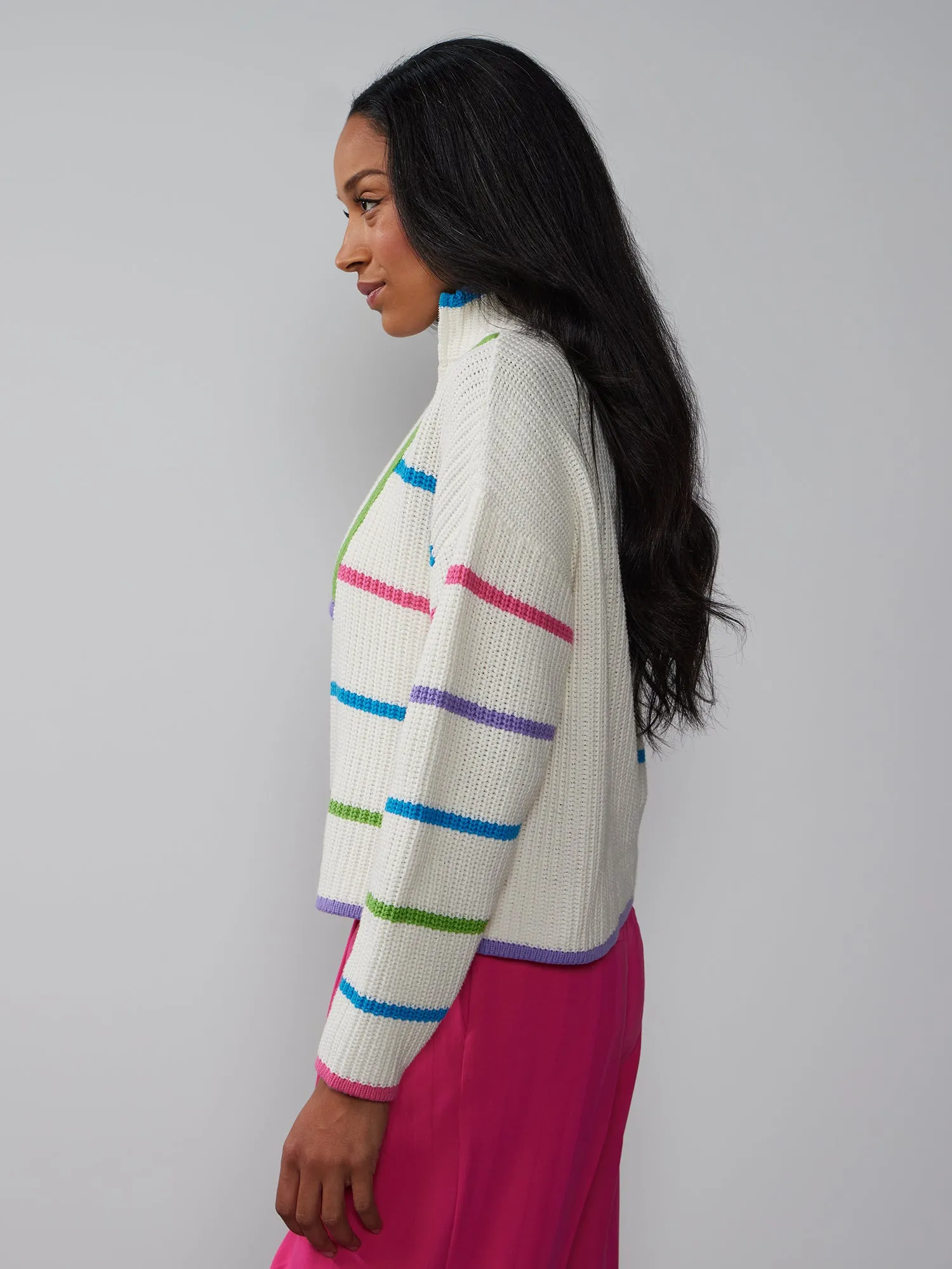 Quarter Zip Multi Stripe Sweater