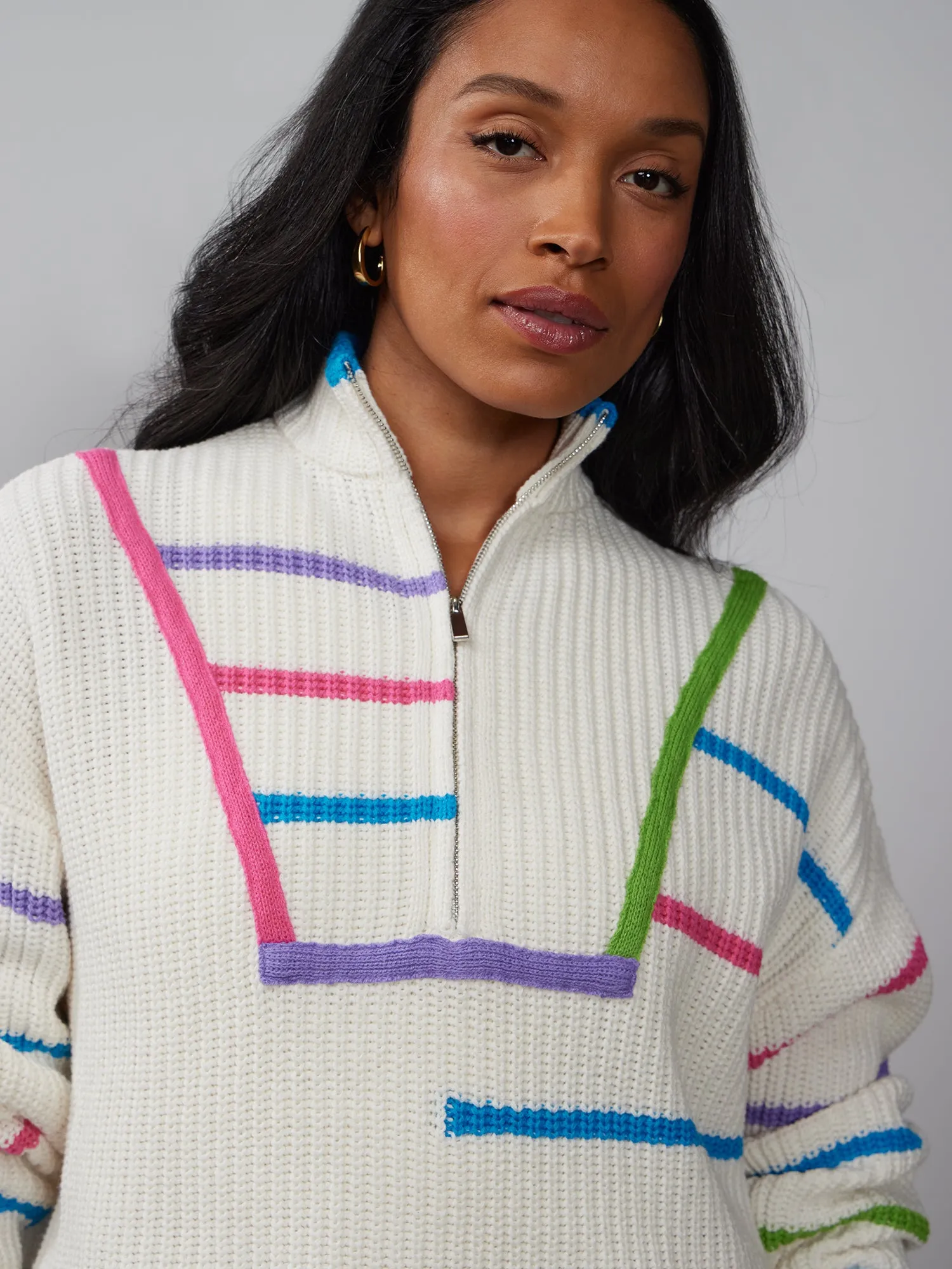 Quarter Zip Multi Stripe Sweater