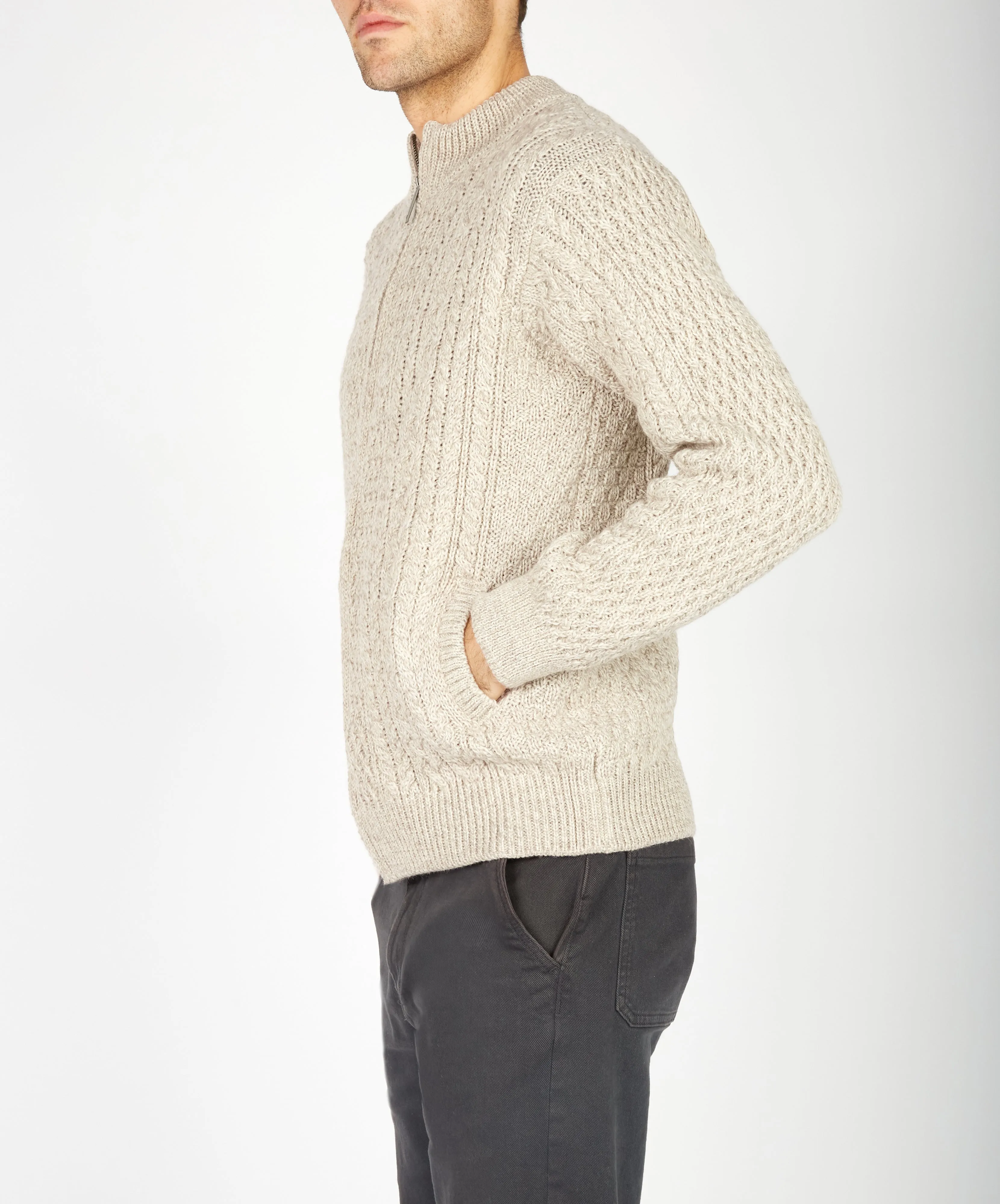 Rockbrook Zipped Ribbed Cardigan Stone Marl