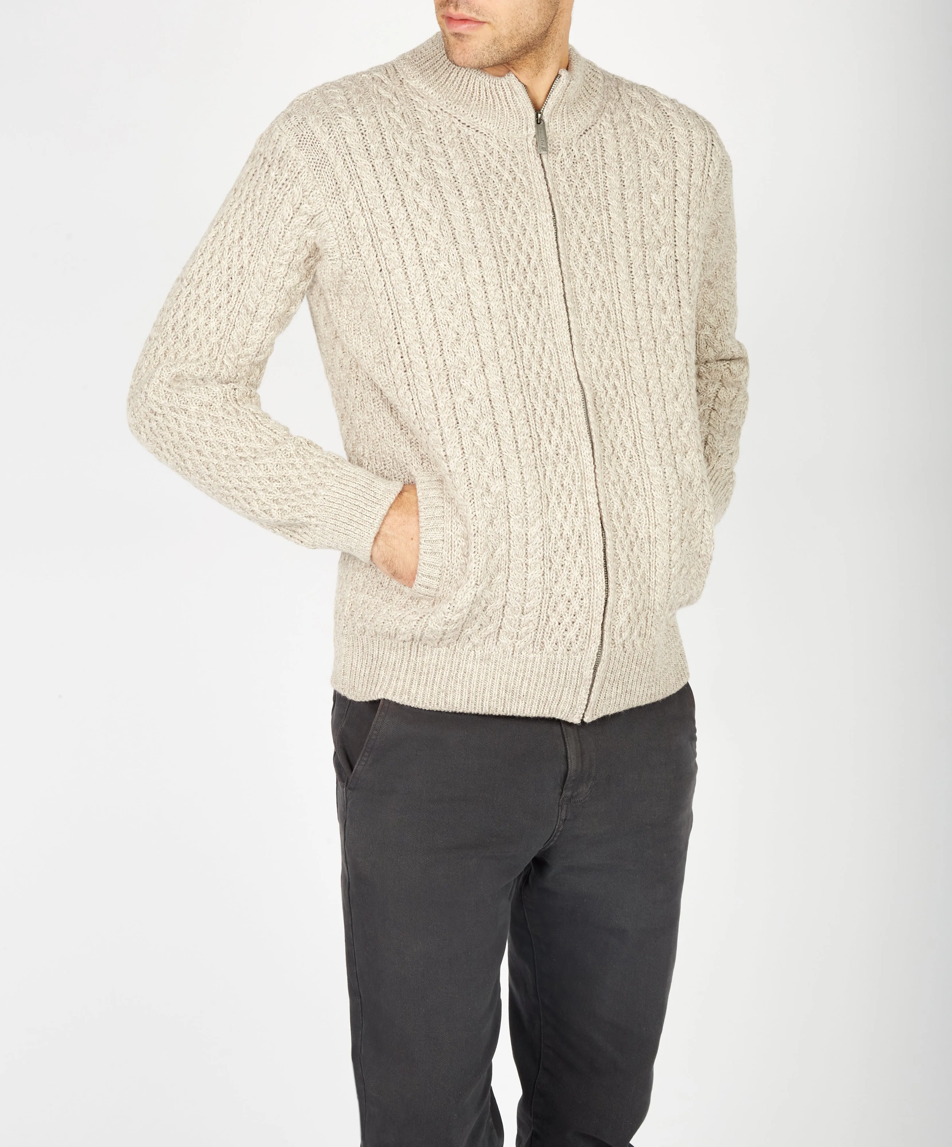 Rockbrook Zipped Ribbed Cardigan Stone Marl