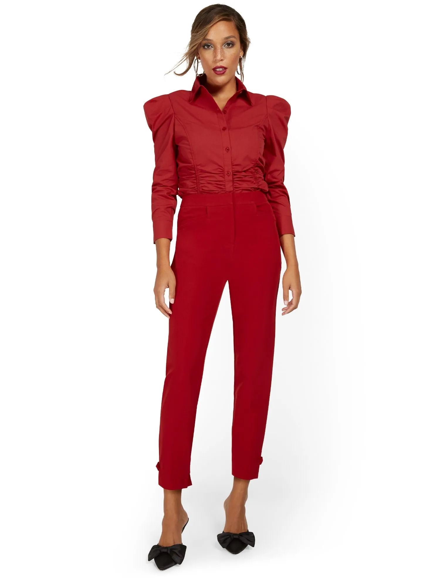 Side-Tab Slim-Leg Ankle Pant