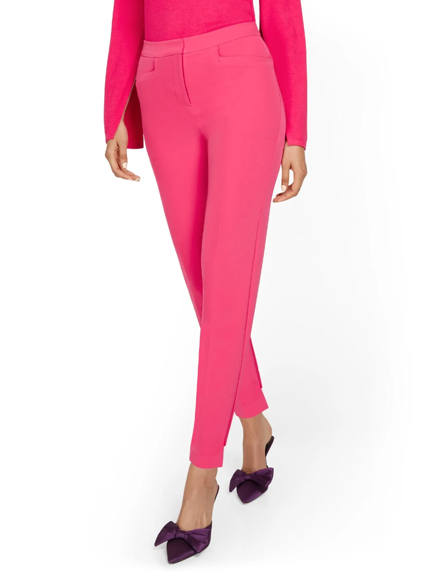 Side-Tab Slim-Leg Ankle Pant