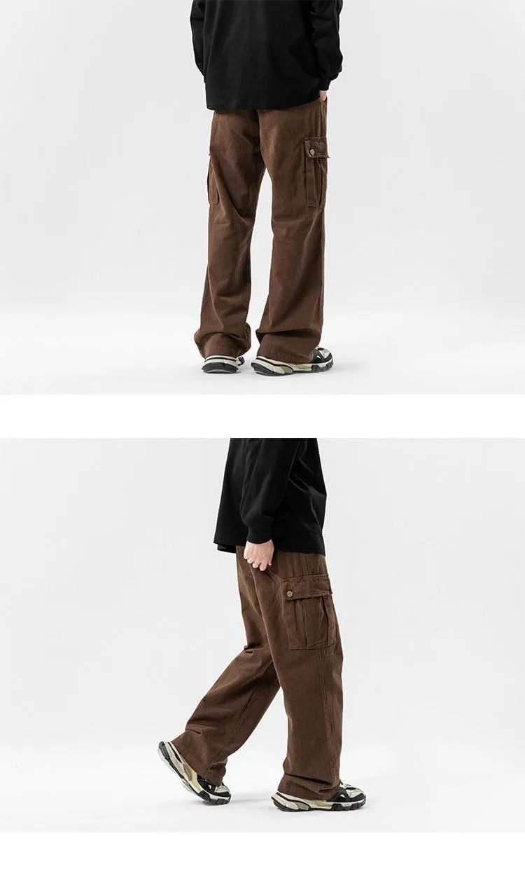 Solid Color Multi-Pocket Straight Casual Pants for Men