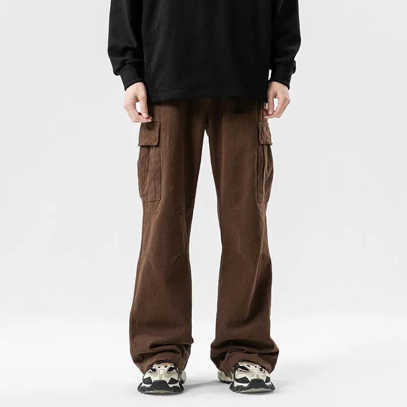 Solid Color Multi-Pocket Straight Casual Pants for Men