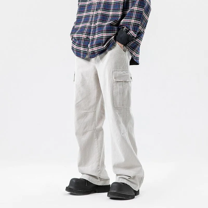 Solid Color Multi-Pocket Straight Casual Pants for Men