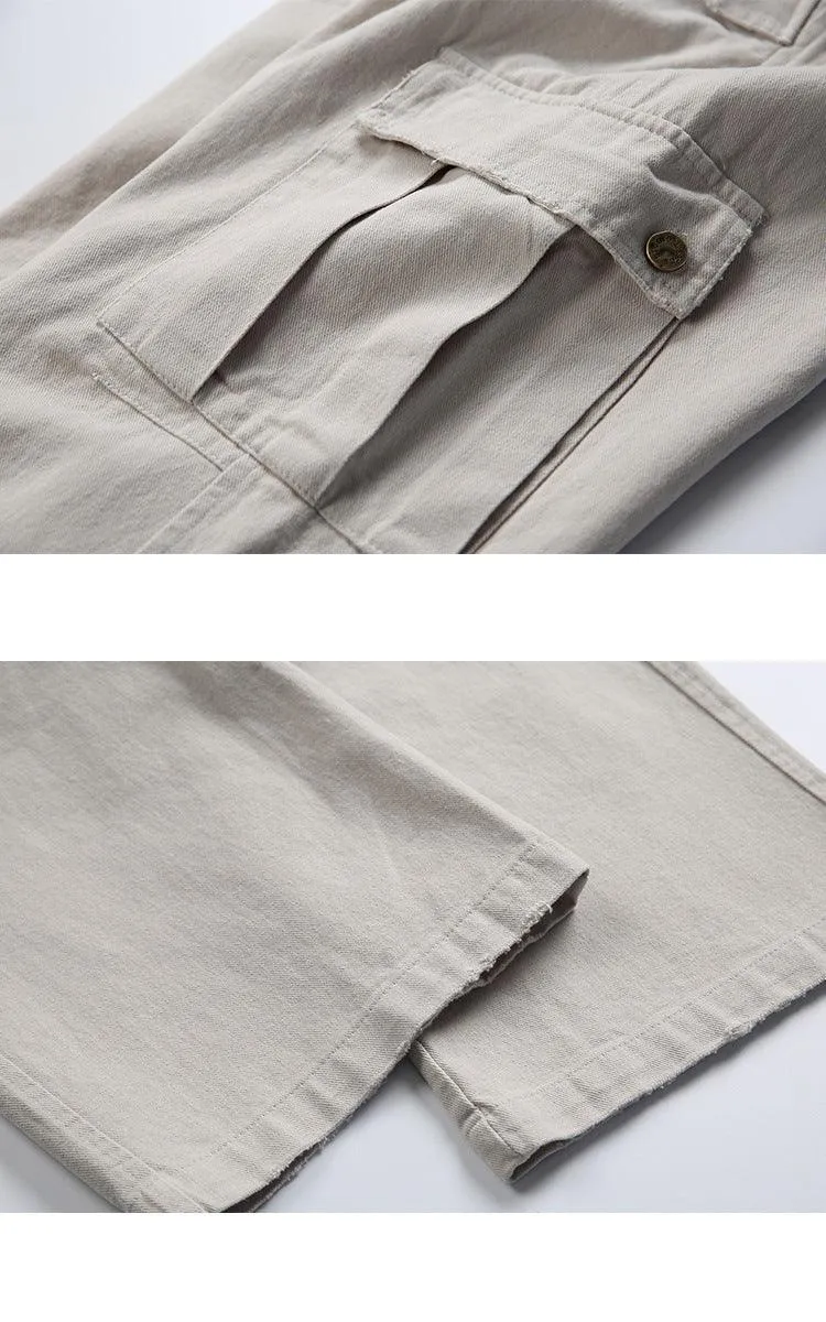 Solid Color Multi-Pocket Straight Casual Pants for Men