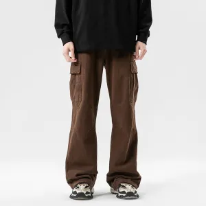 Solid Color Multi-Pocket Straight Casual Pants for Men