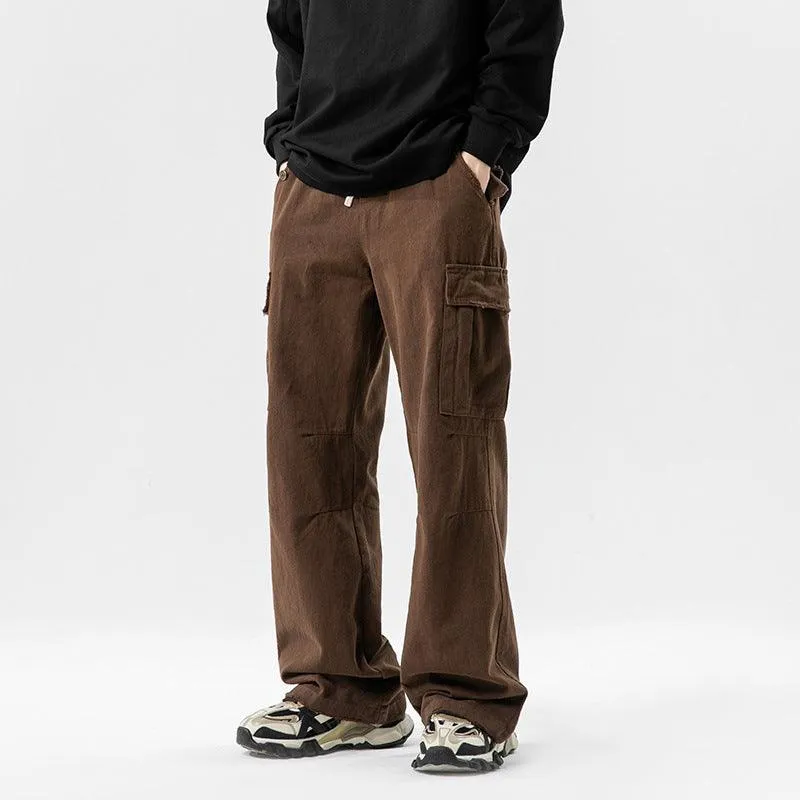 Solid Color Multi-Pocket Straight Casual Pants for Men