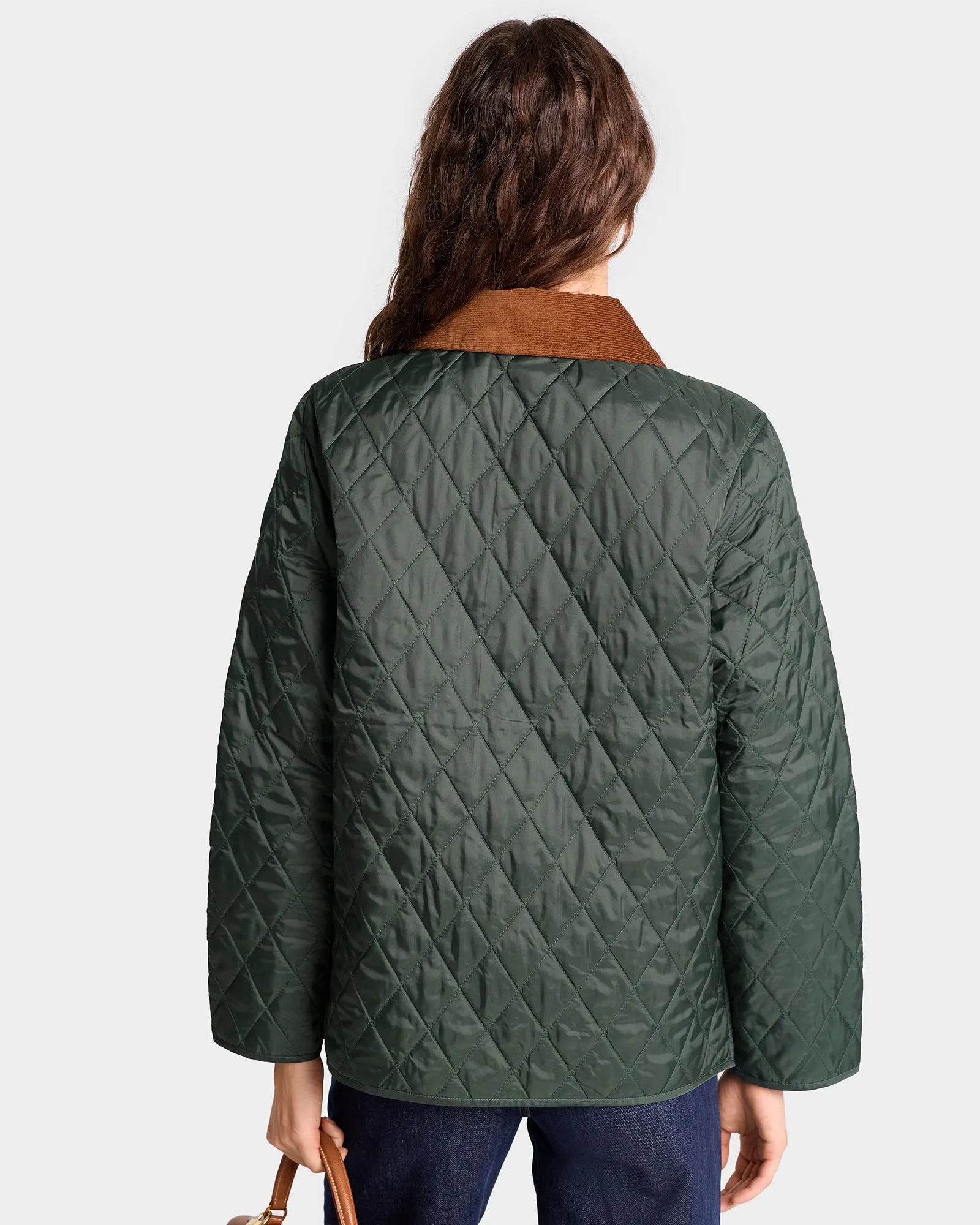 The Carlyle Script Nylon Quilted Jacket - Forest/Tan