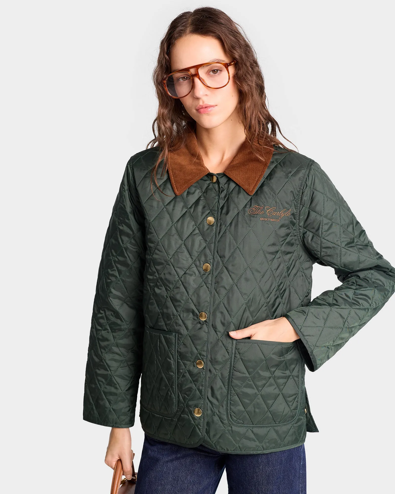 The Carlyle Script Nylon Quilted Jacket - Forest/Tan