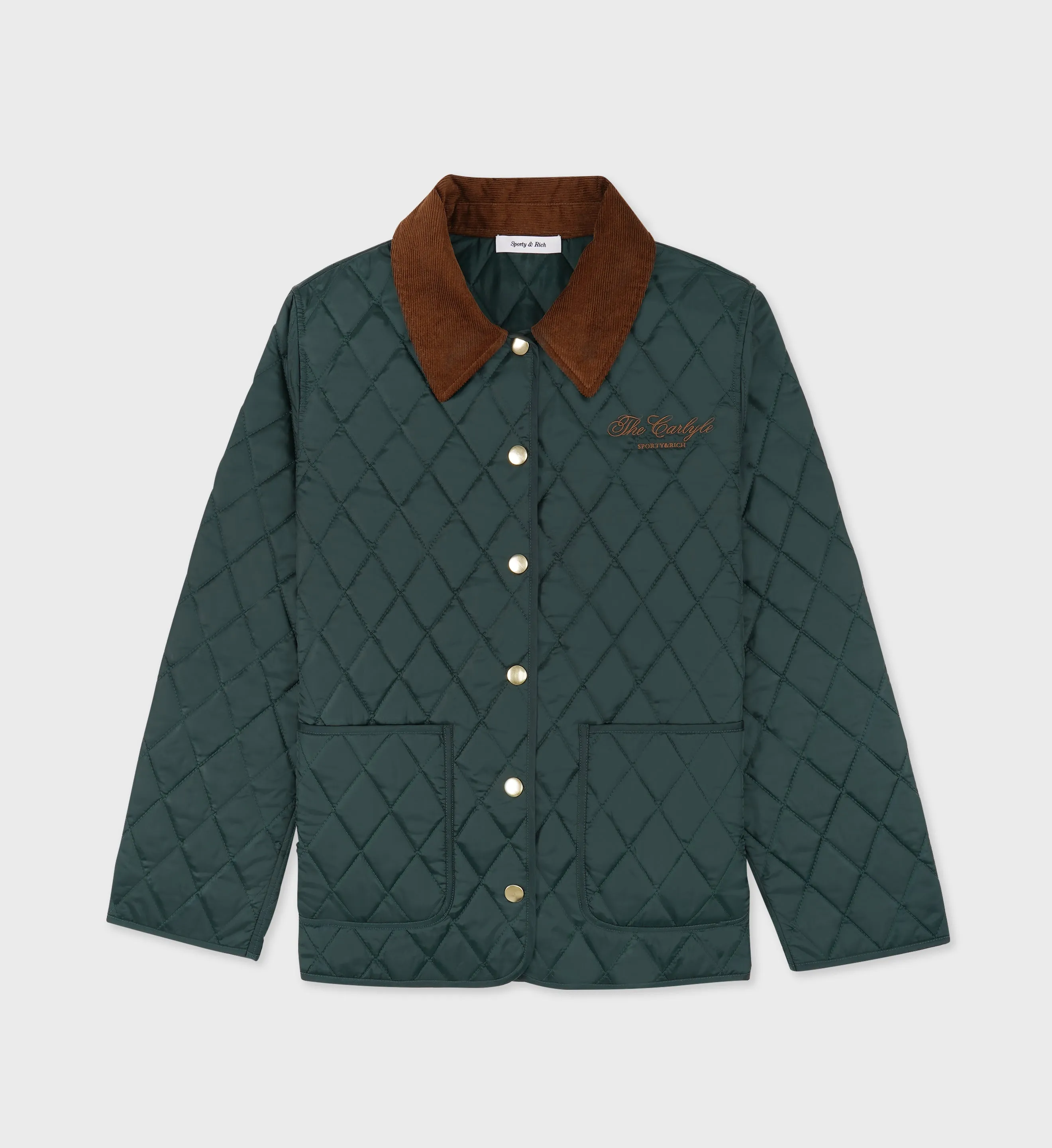 The Carlyle Script Nylon Quilted Jacket - Forest/Tan