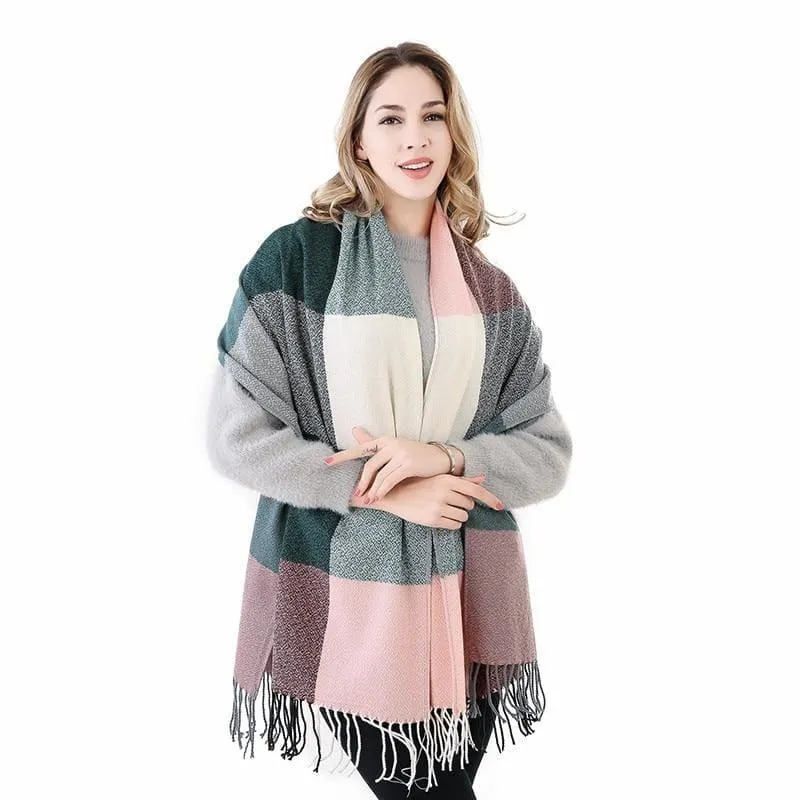 Warm Big Long Scarf Female Luxury Plaid Cashmere Scarf