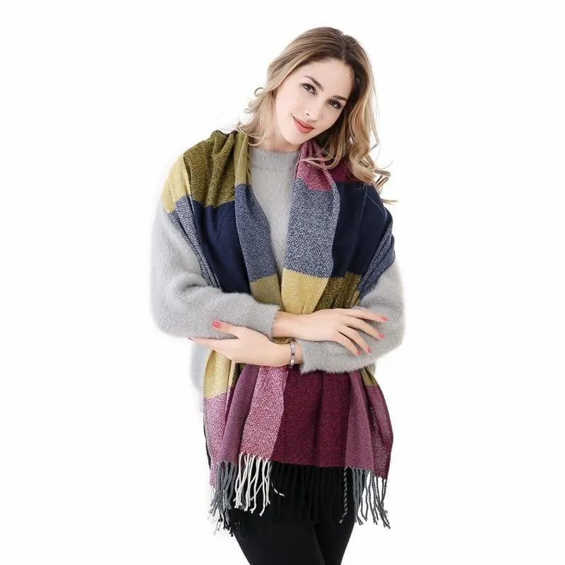 Warm Big Long Scarf Female Luxury Plaid Cashmere Scarf