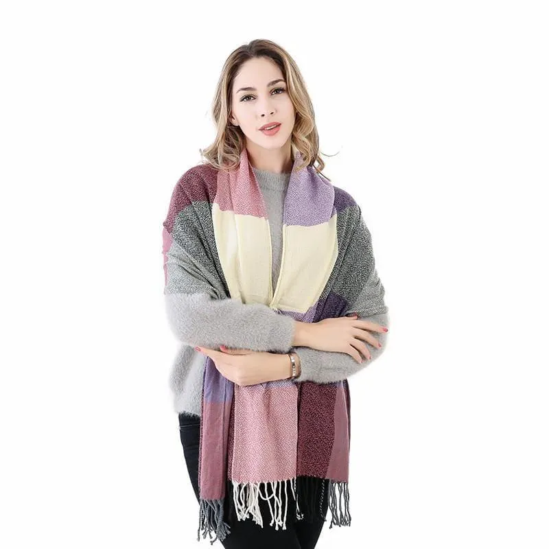 Warm Big Long Scarf Female Luxury Plaid Cashmere Scarf