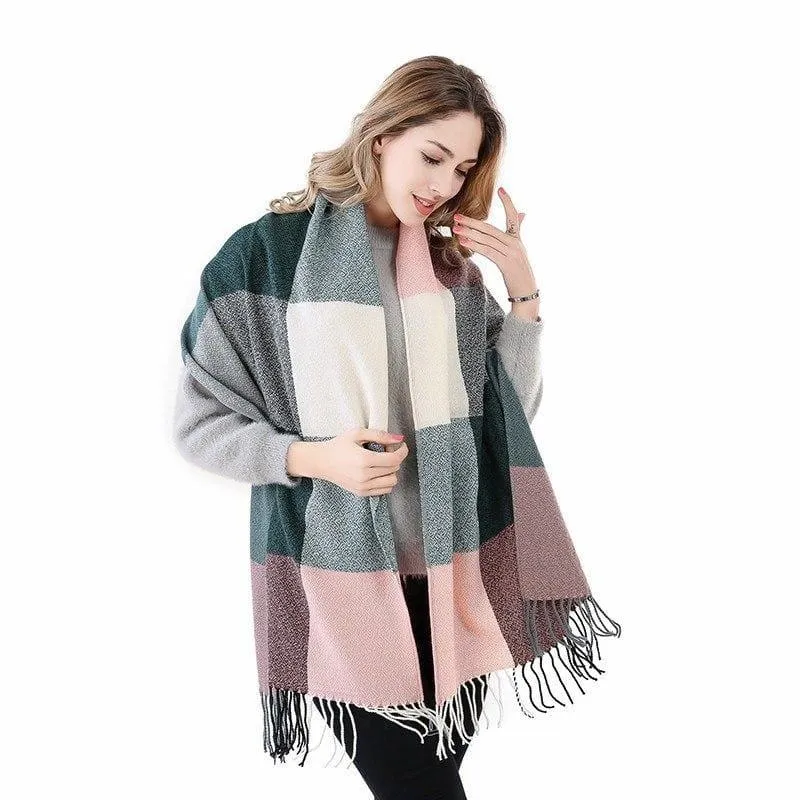 Warm Big Long Scarf Female Luxury Plaid Cashmere Scarf