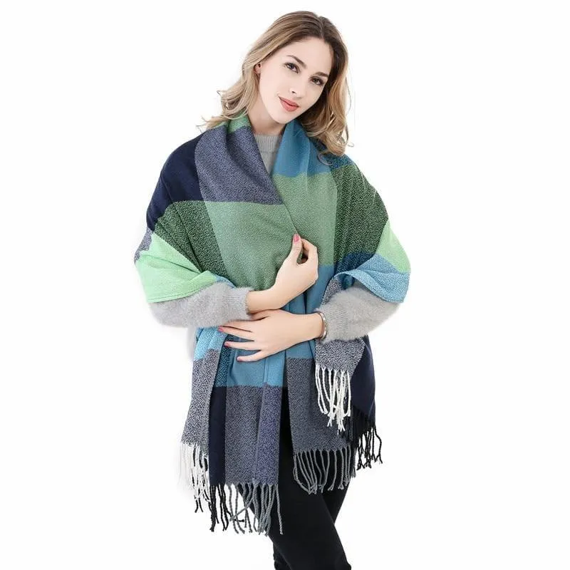 Warm Big Long Scarf Female Luxury Plaid Cashmere Scarf