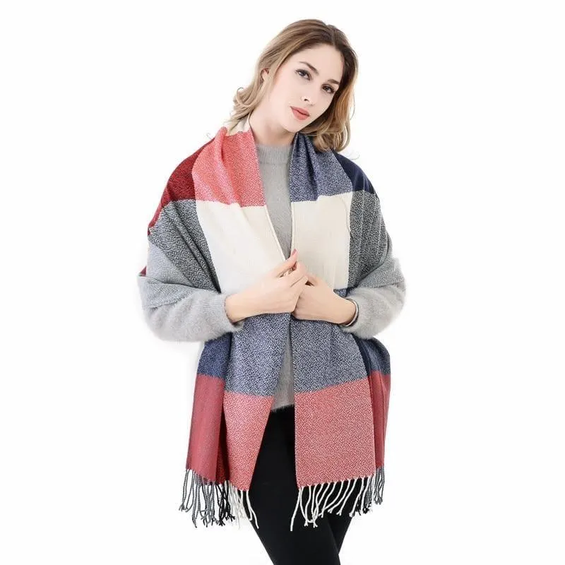 Warm Big Long Scarf Female Luxury Plaid Cashmere Scarf