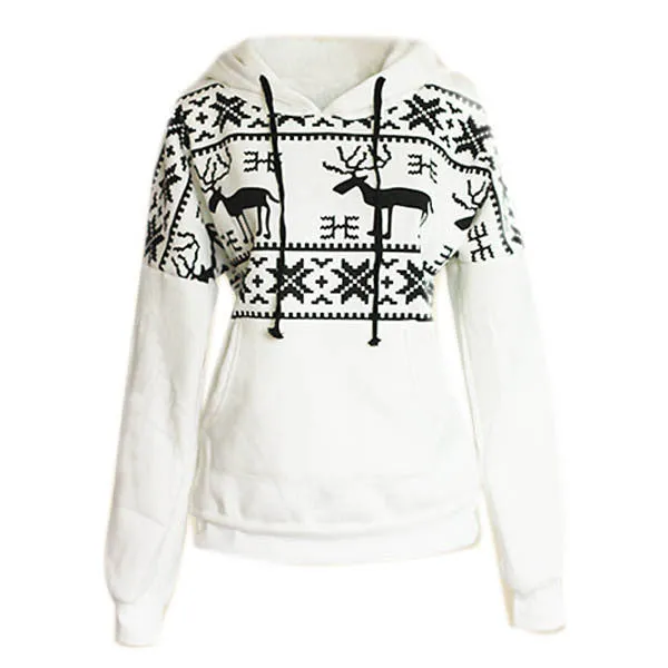 Winter Warm Girl Women Fleece Deer Print Jacket Outerwear Coat Hoodie Sweatshirt