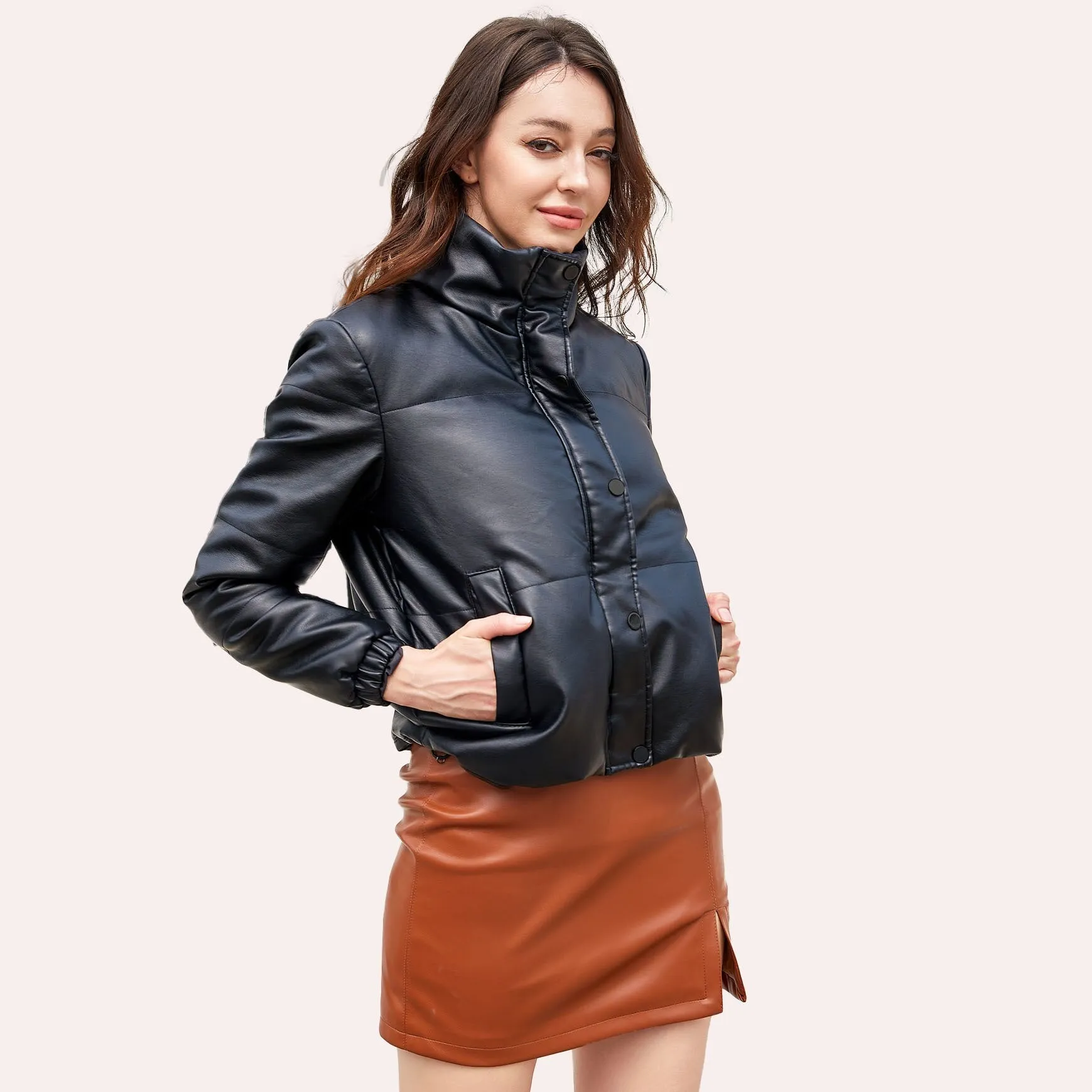 Women Autumn Winter Leather Cotton Coats Fashion Bread Jacket Thick Warm Outerwear - WJK2612