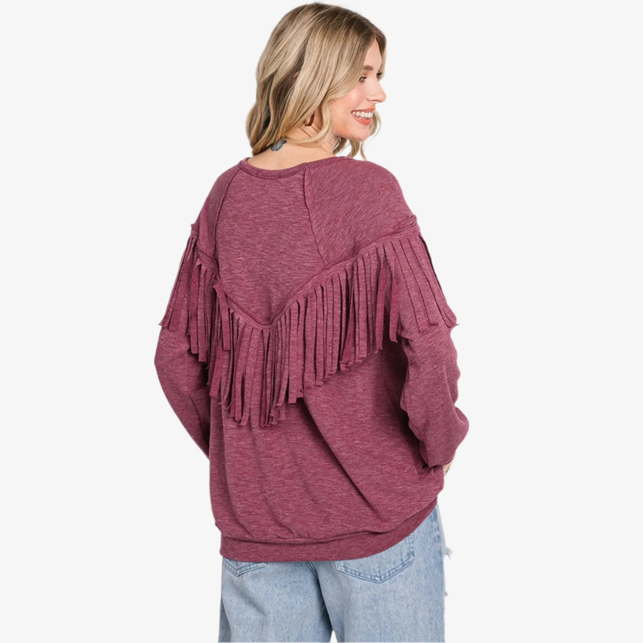 Women's Burgundy Fringe Sweatshirt