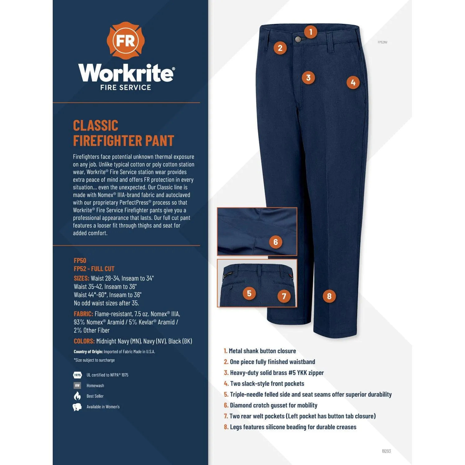 Workrite Classic Firefighter Pant Full Cut Black