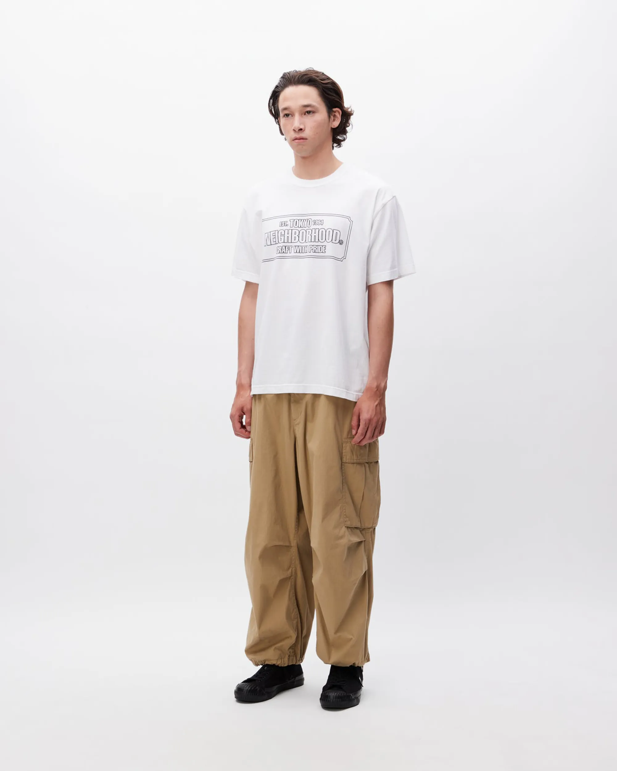 Woven Wide Cargo Pants - Black